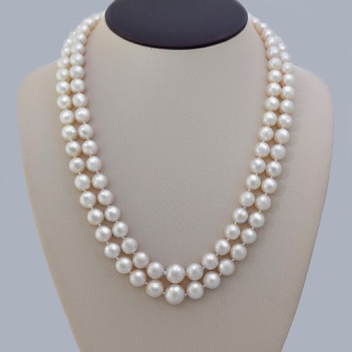 VINTAGE DOUBLE STRAND PEARL NECKLACE WITH DIAMOND 9CT WHITE GOLD FOLIATE CLASP CIRCA 1950S - ADDITIONAL PHOTO 10