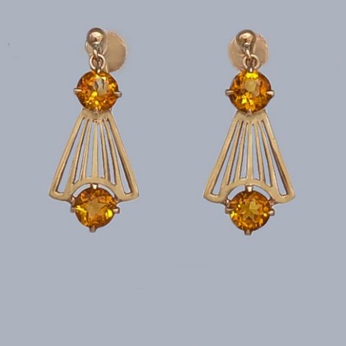 ART DECO CITRINE DROP EARRINGS 9CT GOLD ANTIQUE 1920S DANGLE EARRINGS