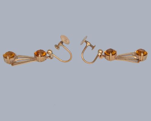 ART DECO CITRINE DROP EARRINGS 9CT GOLD ANTIQUE 1920S DANGLE EARRINGS - ADDITIONAL PHOTO 3