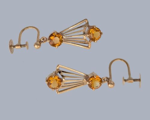 ART DECO CITRINE DROP EARRINGS 9CT GOLD ANTIQUE 1920S DANGLE EARRINGS - ADDITIONAL PHOTO 4