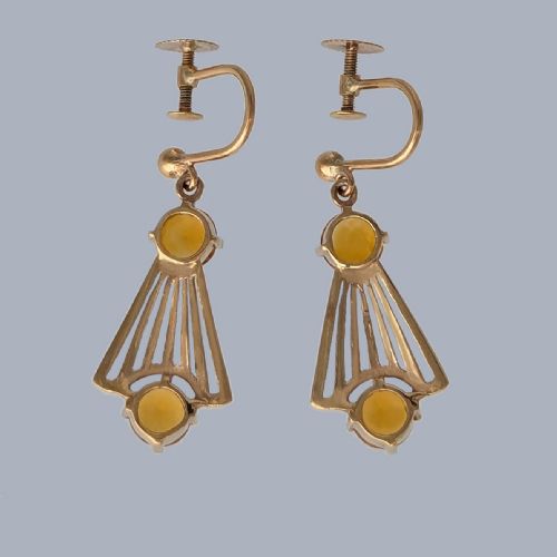 ART DECO CITRINE DROP EARRINGS 9CT GOLD ANTIQUE 1920S DANGLE EARRINGS - ADDITIONAL PHOTO 5