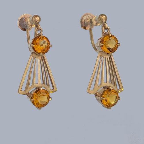 ART DECO CITRINE DROP EARRINGS 9CT GOLD ANTIQUE 1920S DANGLE EARRINGS - ADDITIONAL PHOTO 7
