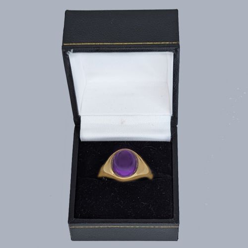 VINTAGE CABOCHON AMETHYST RING IN SUBSTANTIAL 9CT GOLD 78G HALLMARKED 1966 SIZE T 12 - ADDITIONAL PHOTO 5