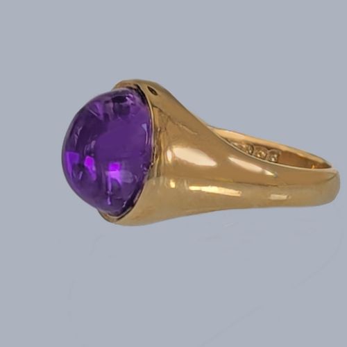 VINTAGE CABOCHON AMETHYST RING IN SUBSTANTIAL 9CT GOLD 78G HALLMARKED 1966 SIZE T 12 - ADDITIONAL PHOTO 6
