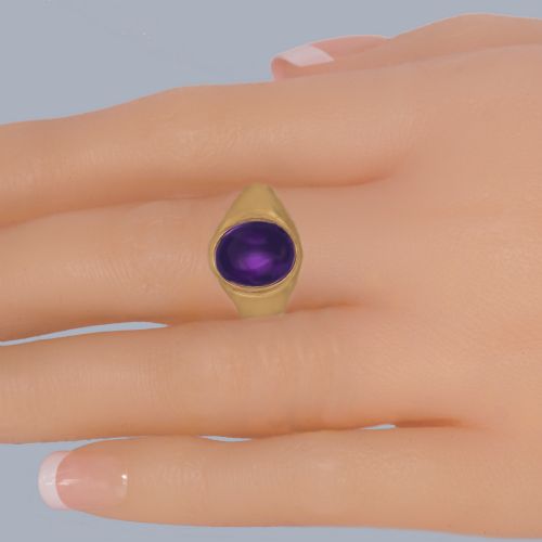 VINTAGE CABOCHON AMETHYST RING IN SUBSTANTIAL 9CT GOLD 78G HALLMARKED 1966 SIZE T 12 - ADDITIONAL PHOTO 7