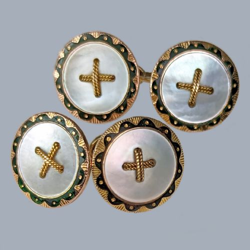 EDWARDIAN MOTHER OF PEARL CUFFLINKS 1906 SOLOMON BLANCKENSEE SON 9CT GOLD BIRMINGHAM HALLMARKED