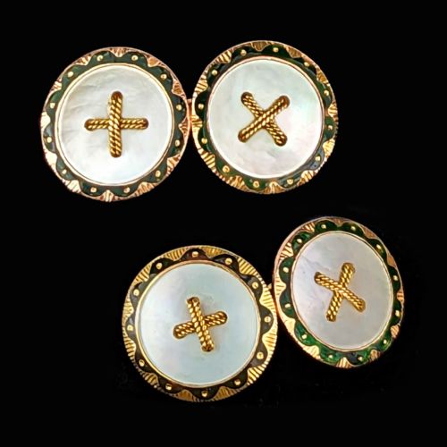 EDWARDIAN MOTHER OF PEARL CUFFLINKS 1906 SOLOMON BLANCKENSEE SON 9CT GOLD BIRMINGHAM HALLMARKED - ADDITIONAL PHOTO 1