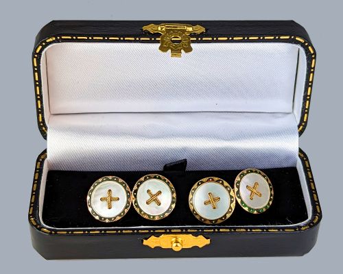 EDWARDIAN MOTHER OF PEARL CUFFLINKS 1906 SOLOMON BLANCKENSEE SON 9CT GOLD BIRMINGHAM HALLMARKED - ADDITIONAL PHOTO 2