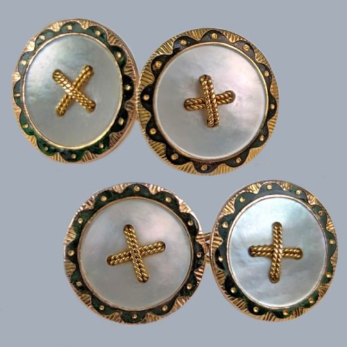 EDWARDIAN MOTHER OF PEARL CUFFLINKS 1906 SOLOMON BLANCKENSEE SON 9CT GOLD BIRMINGHAM HALLMARKED - ADDITIONAL PHOTO 5