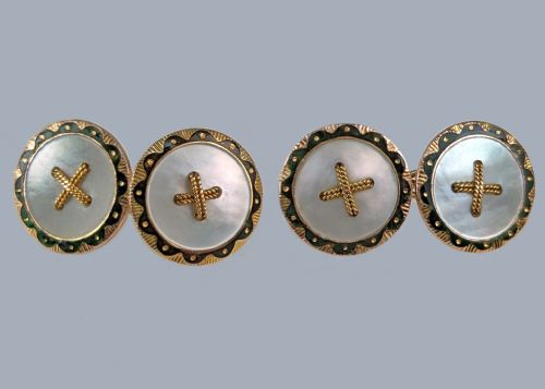 EDWARDIAN MOTHER OF PEARL CUFFLINKS 1906 SOLOMON BLANCKENSEE SON 9CT GOLD BIRMINGHAM HALLMARKED - ADDITIONAL PHOTO 6
