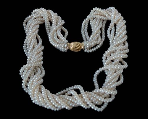 Vintage 1950s Eight-strand Freshwater Seed Pearl Necklace 9ct Gold Clasp with Gem Certificate