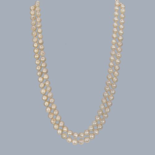 fig 4. Vintage Double Strand Pearl Necklace 9ct White Gold London 1962 Diamond Clasp 9mm Pearls