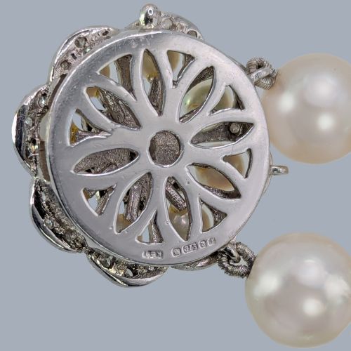 fig 9. Vintage Double Strand Pearl Necklace 9ct White Gold London 1962 Diamond Clasp 9mm Pearls