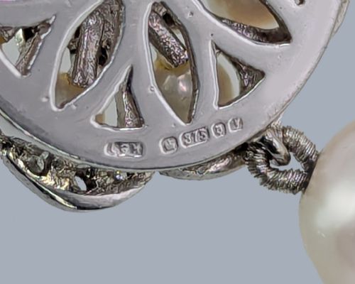 fig 10. Vintage Double Strand Pearl Necklace 9ct White Gold London 1962 Diamond Clasp 9mm Pearls