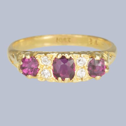 Late Victorian Ruby & Old Cut Diamond Ring in 18ct Gold Circa 1890