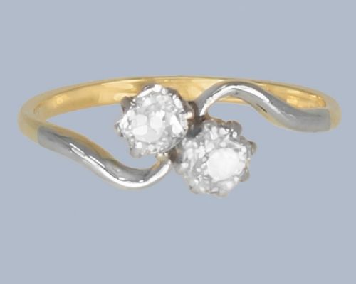 Edwardian Toi & Moi Diamond Engagement Ring – Old Cut Diamonds in 18ct Gold & Platinum Antique Two Stone Ring