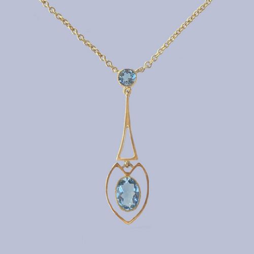 Edwardian Aquamarine Heart Drop Necklace 15ct Gold Antique Pendant Circa 1910