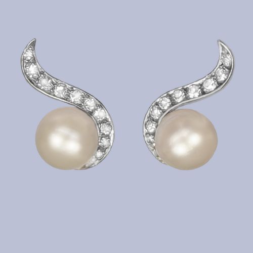 1960s Pearl & Diamond Earrings 18ct White Gold – 0.35ct Vintage Post & Clip Studs