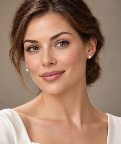 fig 3. A pair of 18ct white gold stud earrings featuring a central cream pearl surrounded by six claw-set diamonds in a floral cluster arrangement.
