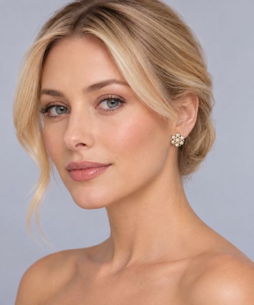 fig 7. A pair of 1960s 18ct gold flowerhead cluster earrings set with central and surrounding cream pearls interspersed with diamond accents.