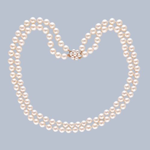 Vintage Double Strand Cultured Pearl Necklace 9ct Gold Pearl Clasp Birmingham 1969