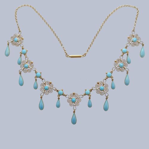Marius Hammer Guilloché Enamel Necklace, Art Nouveau 930 Silver Gilt Festoon Necklace, Norwegian Jewellery Ca 1910