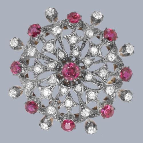 Victorian Natural Untreated Ruby & Diamond Brooch with Gem Report Antique Pendant