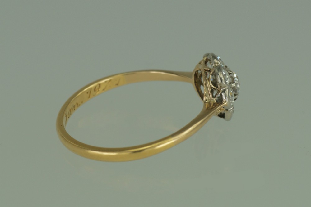 18ct Gold Cluster Ring Old Cut Diamond Art Deco Target / Daisy Ring circa 1920 View IX