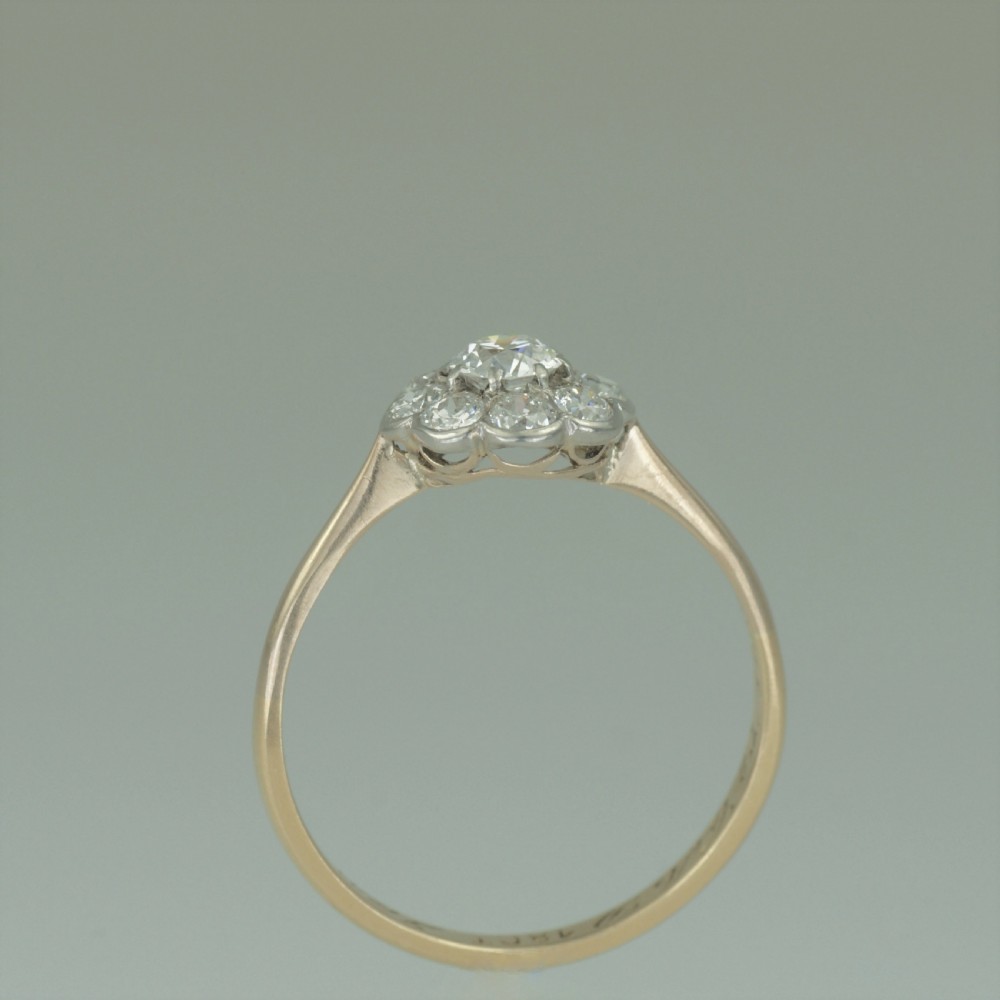18ct Gold Cluster Ring Old Cut Diamond Art Deco Target / Daisy Ring circa 1920 View XII