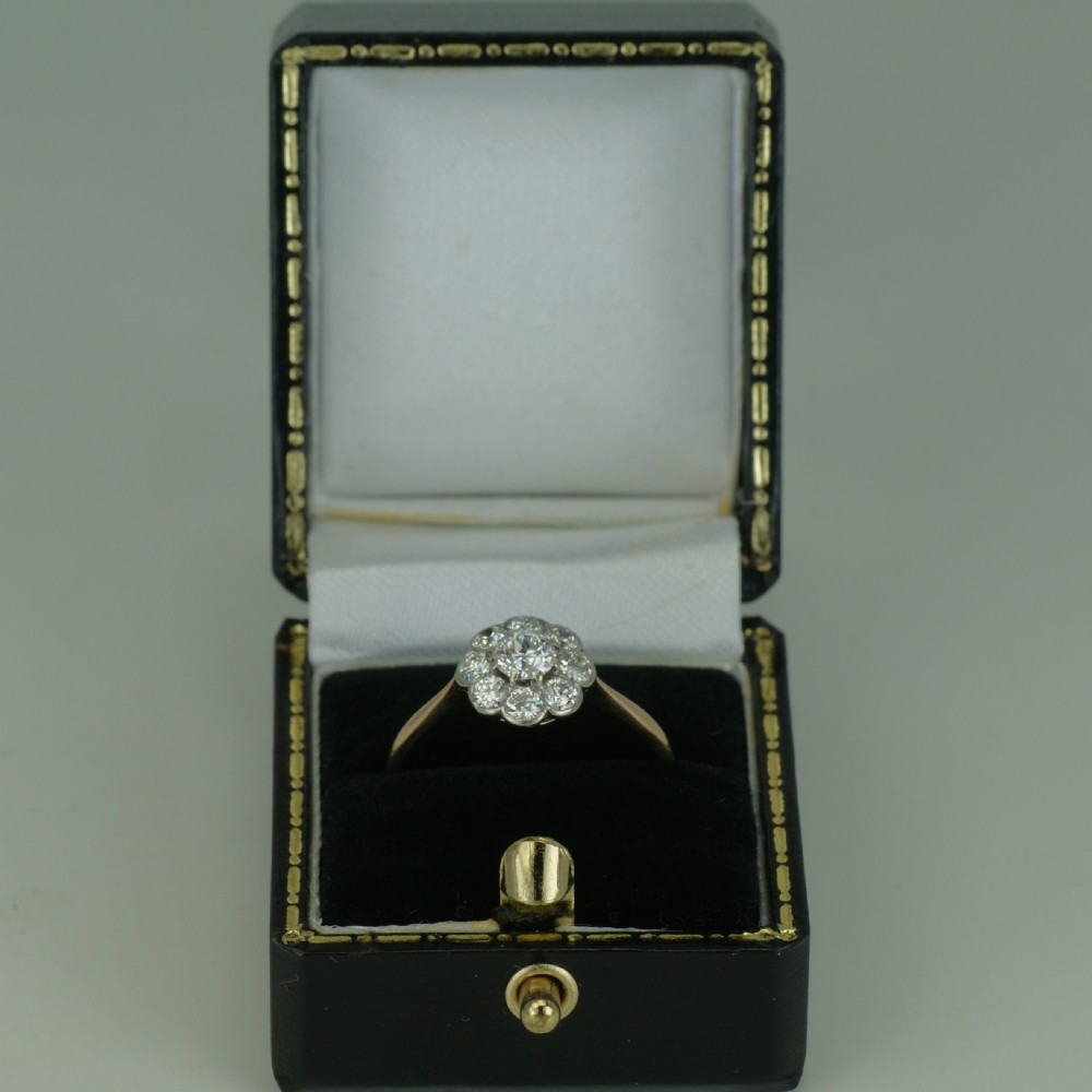 18ct Gold Cluster Ring Old Cut Diamond Art Deco Target / Daisy Ring circa 1920 View XIII