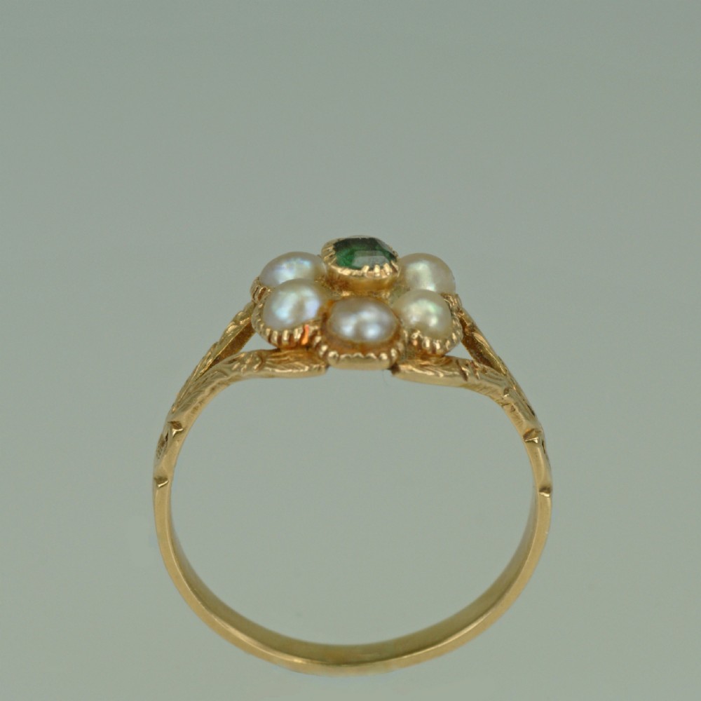 Georgian 15ct Gold Emerald & Pearl Antique Cluster Ring Circa 1820 Regency Memorial View VII
