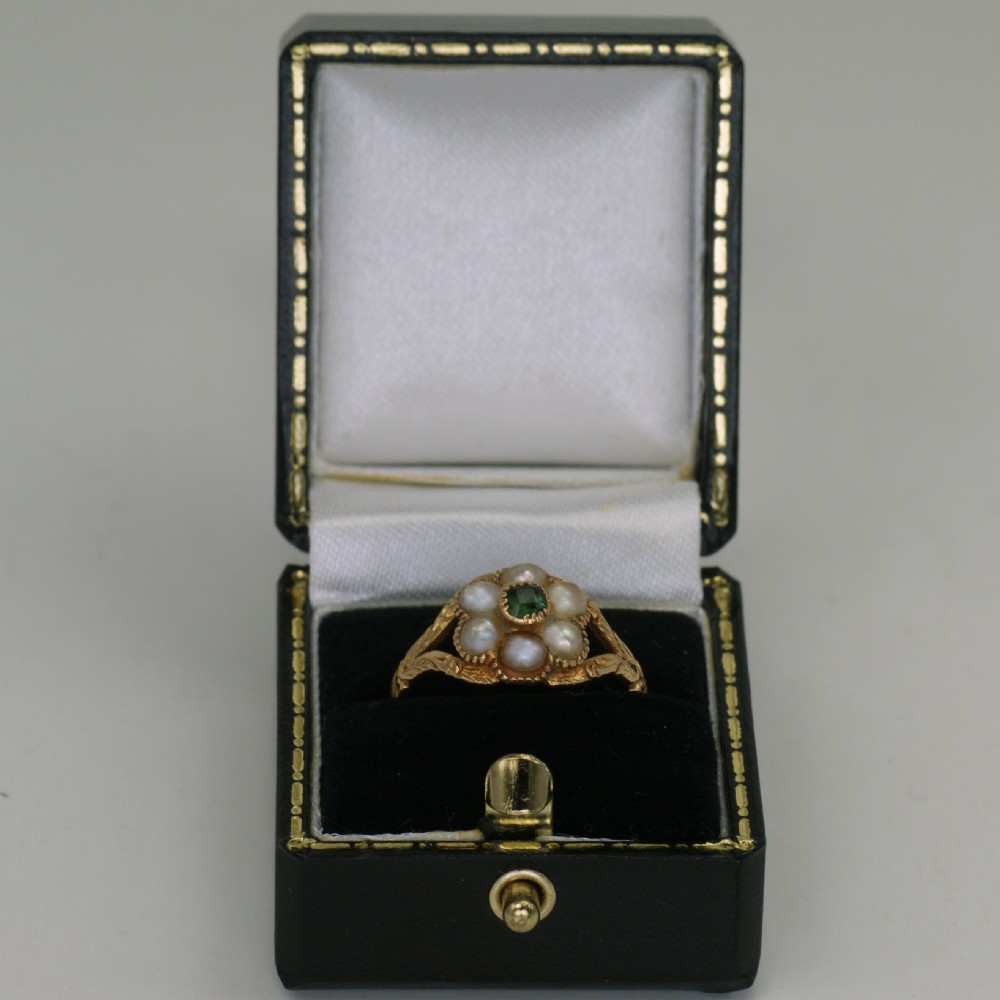 Georgian 15ct Gold Emerald & Pearl Antique Cluster Ring Circa 1820 Regency Memorial View VIII