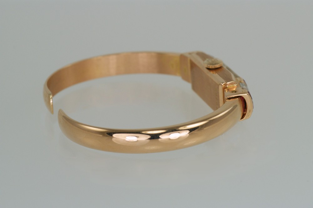 Art Deco Baume & Mercier 18ct Gold Diamond & Ruby Vintage Bangle Watch 1940's View IX