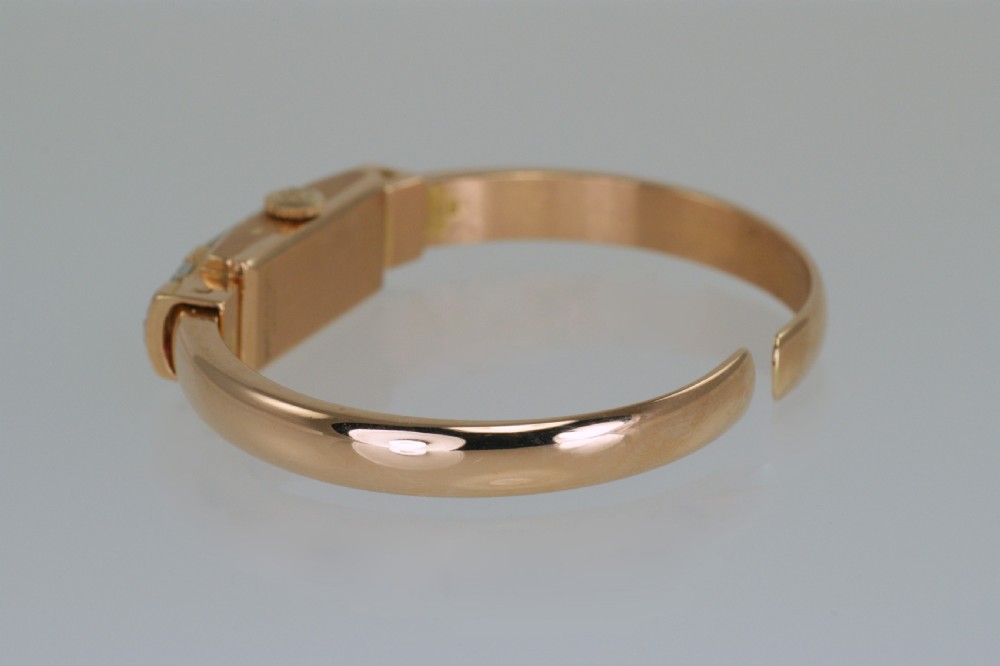 Art Deco Baume & Mercier 18ct Gold Diamond & Ruby Vintage Bangle Watch 1940's View X
