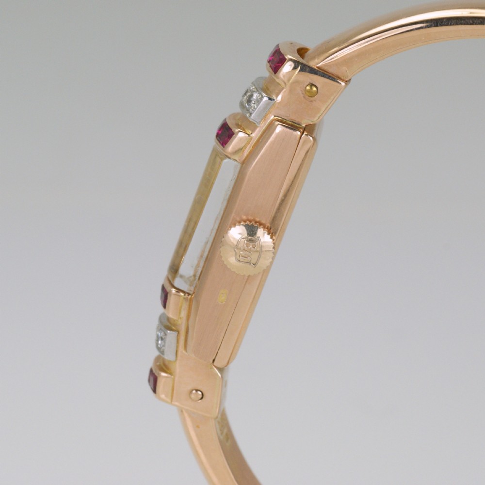 Art Deco Baume & Mercier 18ct Gold Diamond & Ruby Vintage Bangle Watch 1940's View XIV