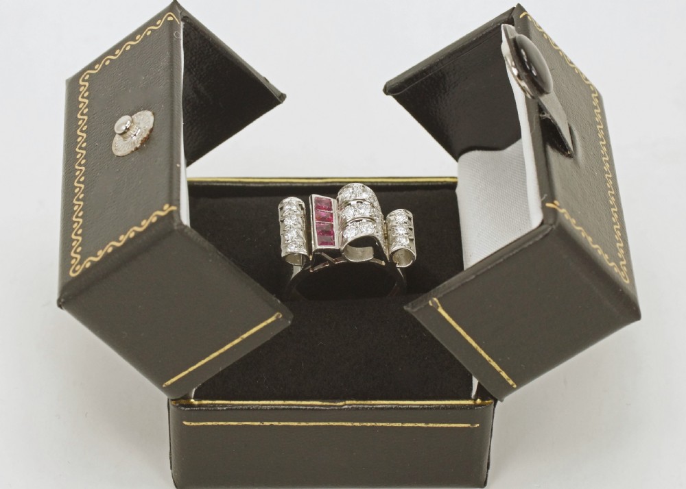 Diamond & Ruby 1940's Large Retro Ring 18ct Gold Art Deco Antique Cocktail Ring  View XIII