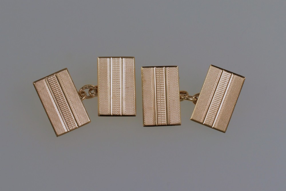 Art Deco Cufflinks  9ct Gold Hallmarked Chester 1939 Solid Engine Turned Vintage Cuff Links