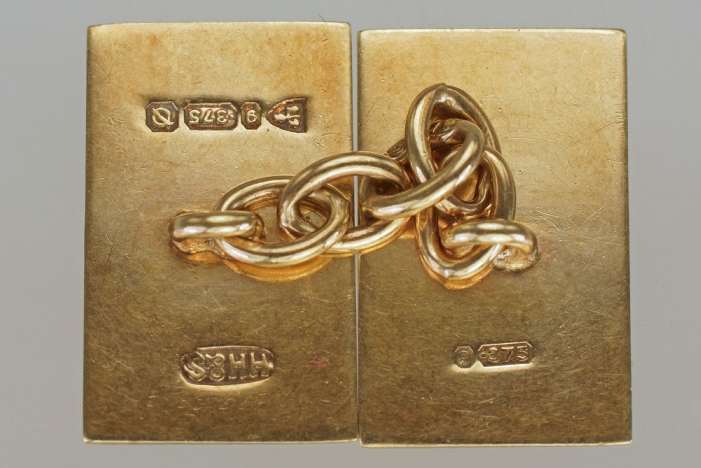 Art Deco Cufflinks  9ct Gold Hallmarked Chester 1939 Solid Engine Turned Vintage Cuff Links View VII