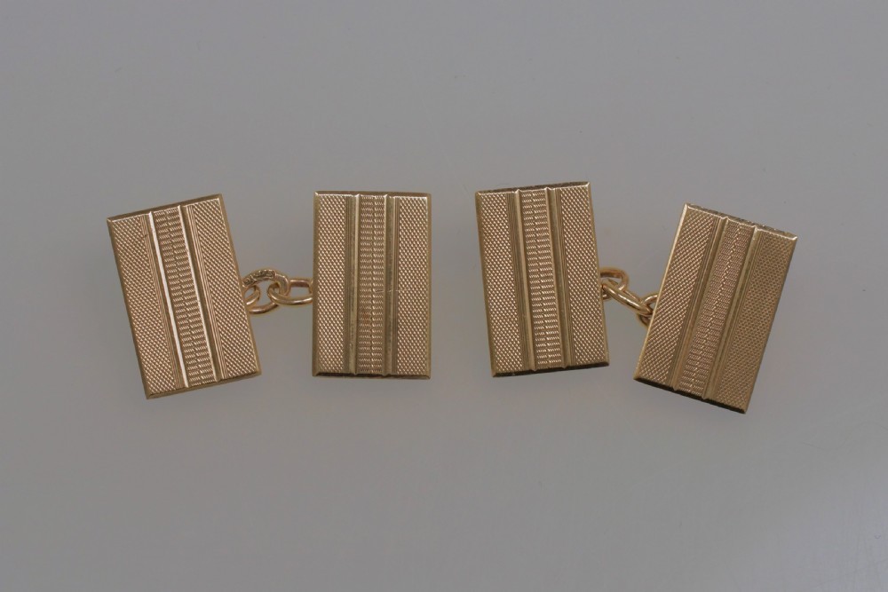 Art Deco Cufflinks  9ct Gold Hallmarked Chester 1939 Solid Engine Turned Vintage Cuff Links View VIII