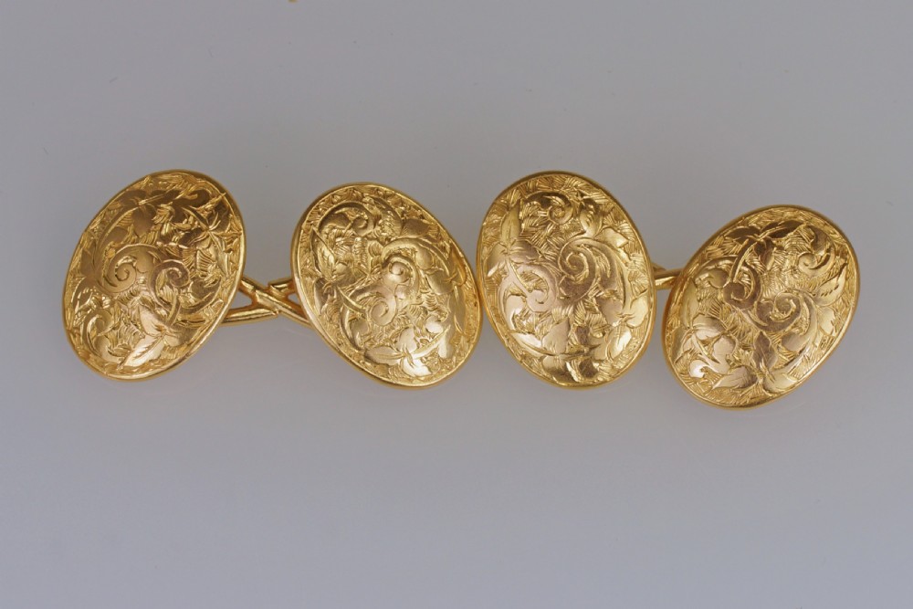 Victorian 18ct Gold Cuff Links Hallmarked Birmingham 1871 Antique Foliate Cufflinks
