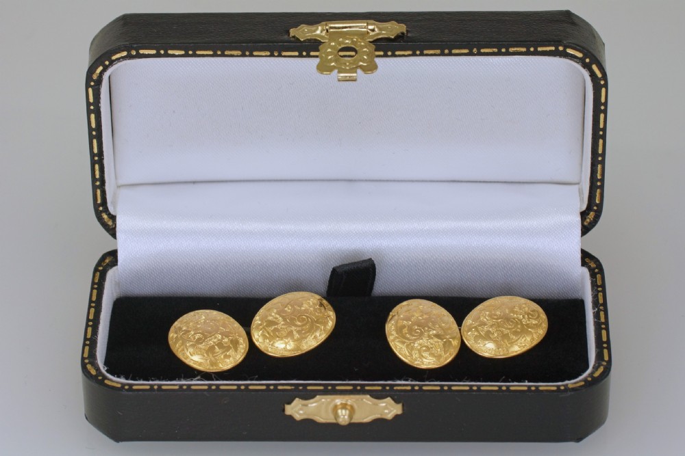 Victorian 18ct Gold Cuff Links Hallmarked Birmingham 1871 Antique Foliate Cufflinks View II