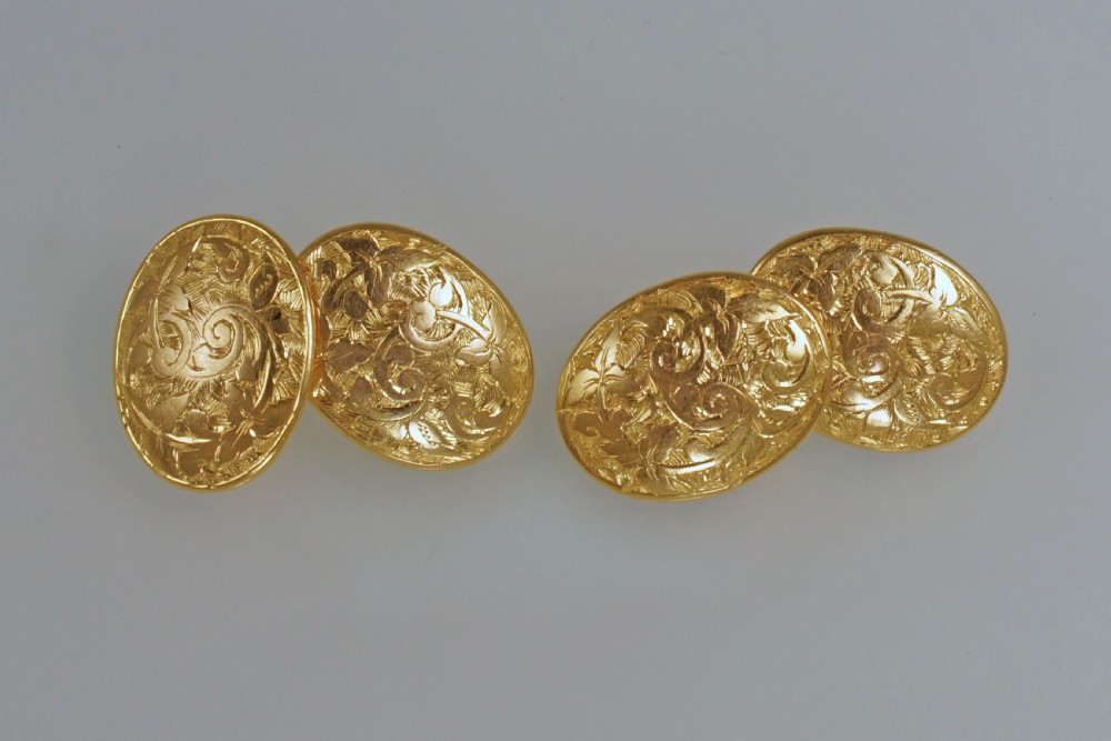 Victorian 18ct Gold Cuff Links Hallmarked Birmingham 1871 Antique Foliate Cufflinks View IV