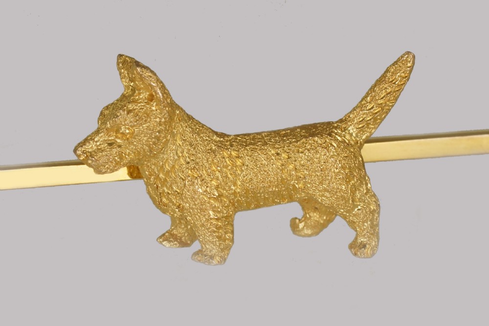 Victorian 9ct Gold Scottie Dog Bar Brooch English Antique circa 1900