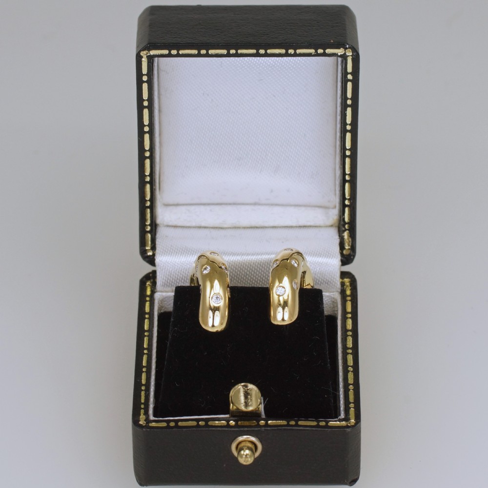 18ct Gold 1.00ct Diamond 1.8cm Hoop Vintage Etoile Earrings with Hinged Snap Closure & Posts for Pierced Ears View VI