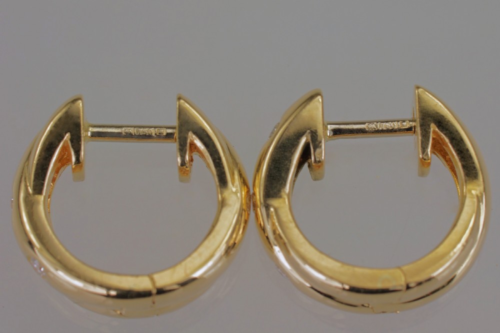 18ct Gold Diamond Double Hoop Vintage Hinged Snap Closure & Post 12mm Earrings View IV