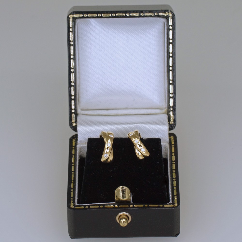 18ct Gold Diamond Double Hoop Vintage Hinged Snap Closure & Post 12mm Earrings View VII