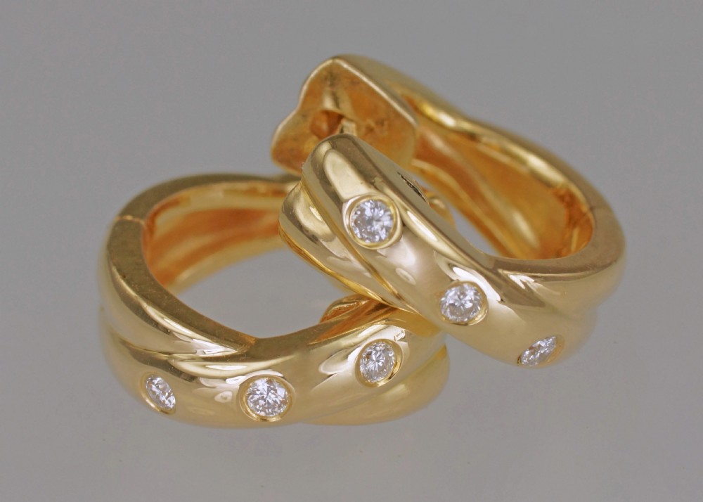 18ct Gold Diamond Double Hoop Vintage Hinged Snap Closure & Post 12mm Earrings View VIII