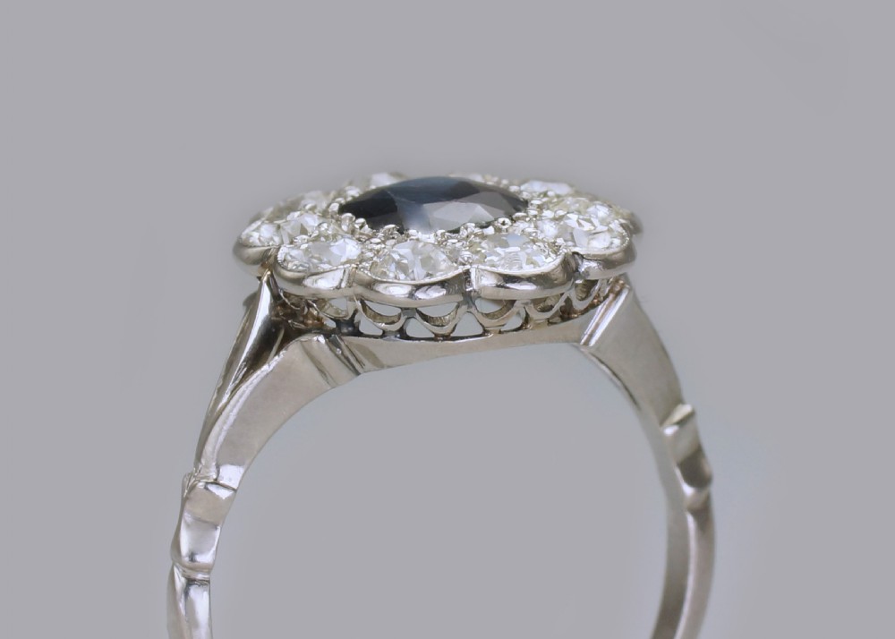 Sapphire & 1.50ct Old Cut Diamond Platinum Edwardian Ring Antique English Cluster Ring View IV