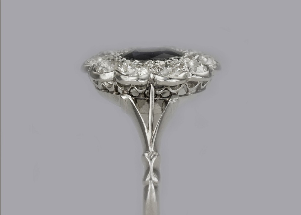 Sapphire & 1.50ct Old Cut Diamond Platinum Edwardian Ring Antique English Cluster Ring View V