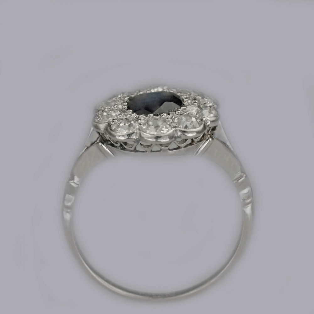 Sapphire & 1.50ct Old Cut Diamond Platinum Edwardian Ring Antique English Cluster Ring View XII